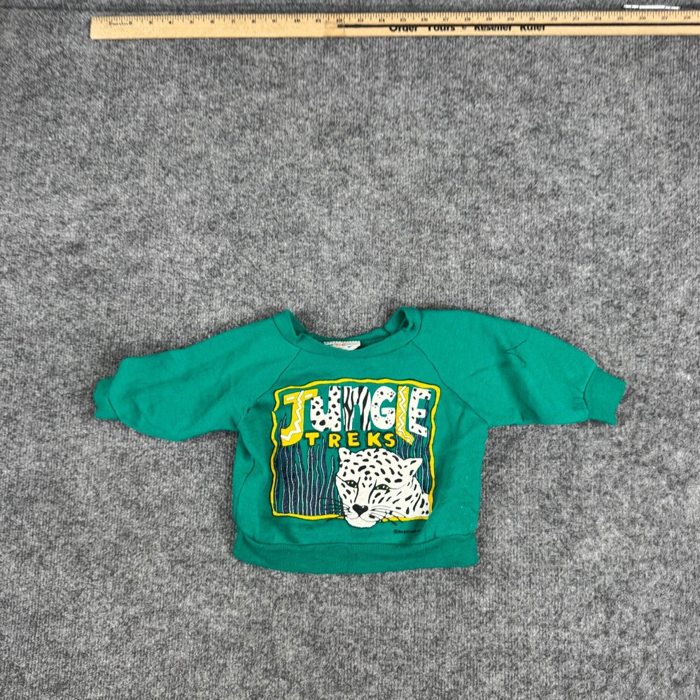 Kids More Sweatshirt Unisex Size 2T Green Jungle Treks Leopard Graphic USA Made